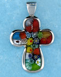 sterling silver millefiori cross pendant