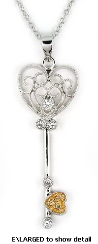 ACZ482 CZ heart Key necklace