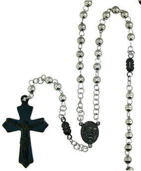 stainless steel cross rosary necklace