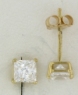 YGSS044 Princess cut 4mm 14k yellow gold cz studs